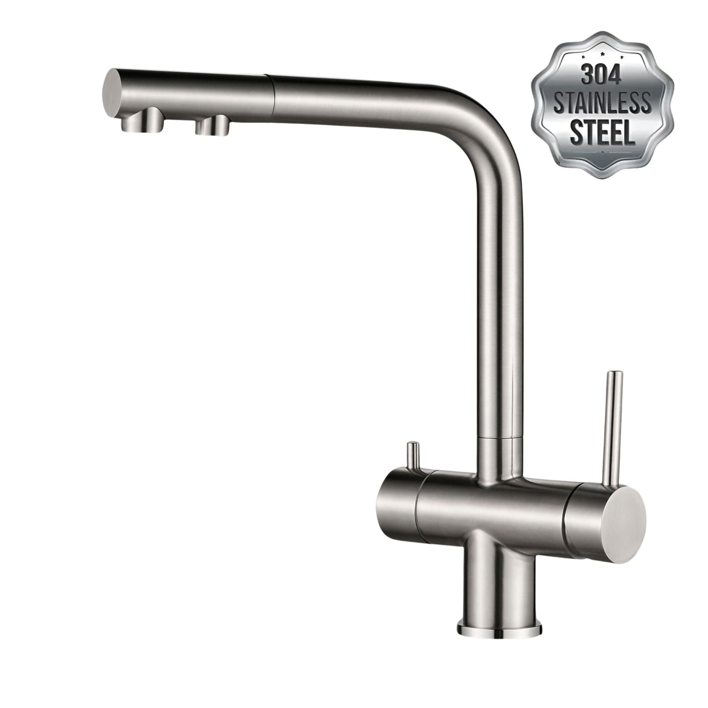 NORA INOX Edelstahl 3-Wege-Armatur L-Auslauf / mit ausziehbarer Brause