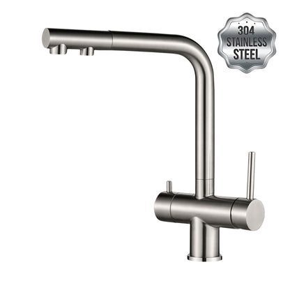 NORA INOX Edelstahl 3-Wege-Armatur L-Auslauf / mit ausziehbarer Brause
