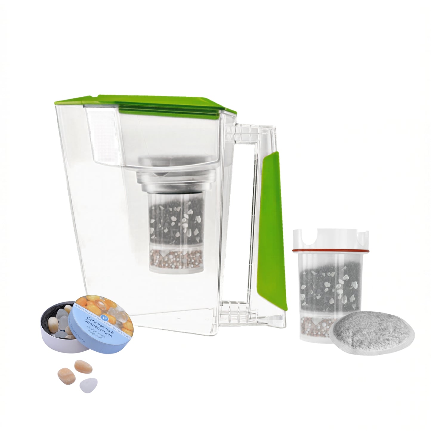 MAUNAWAI KINI® FIlterkanne mit 2. Filterset + Edelsteine-Mix Gratis / GRÜN