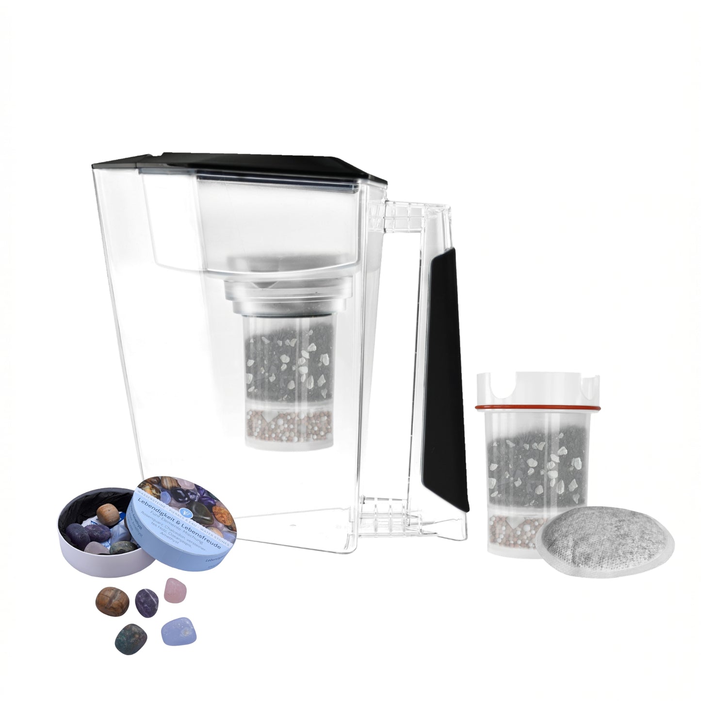 MAUNAWAI KINI® FIlterkanne mit 2. Filterset + Edelsteine-Mix Gratis / BLACK