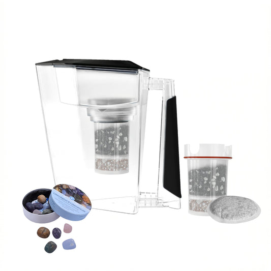 MAUNAWAI KINI® FIlterkanne mit 2. Filterset + Edelsteine-Mix Gratis / BLACK