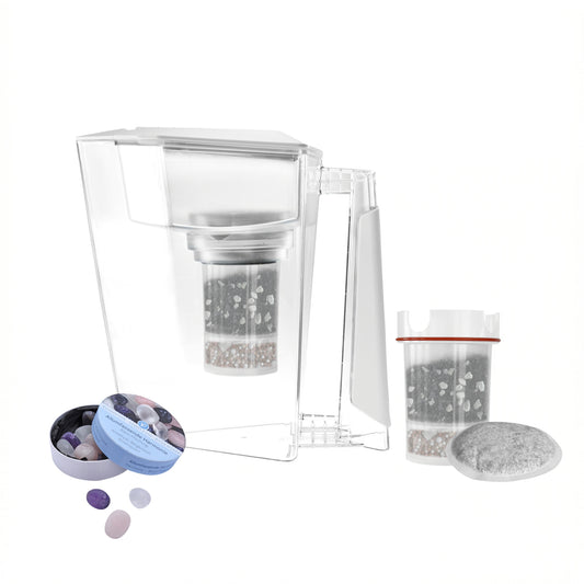 MAUNAWAI KINI® FIlterkanne mit 2. Filterset + Edelsteine-Mix Gratis / WEISS