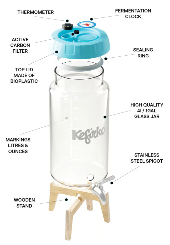 KEFIRKO DIY Kombucha Fermenter-Set 4L + Kombucha-Starter KIT I (Diverse Farben)