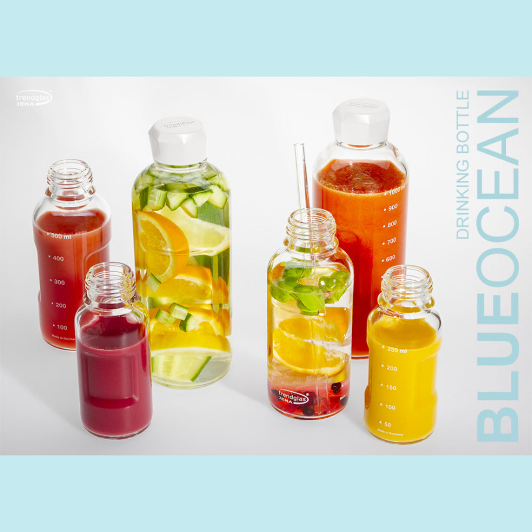 TRENDGLAS JENA Glasflasche BLUE OCEAN / PINK (Diverse Grössen)