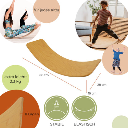 TICTOYS - das.BRETT Balance Board lackiert mit Korkriemen / BLACK