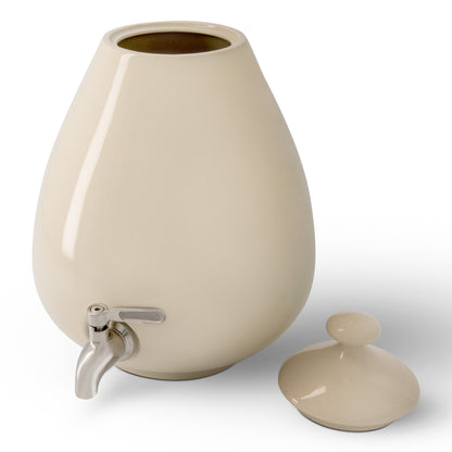 MINNICO® Keramik Getränkespender (5l) Porzellan-Ei + Gratis-Ständer / CRÈMEWEISS
